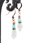 Rough Flourite and Aqua Agate Beaded Dangle Earrings